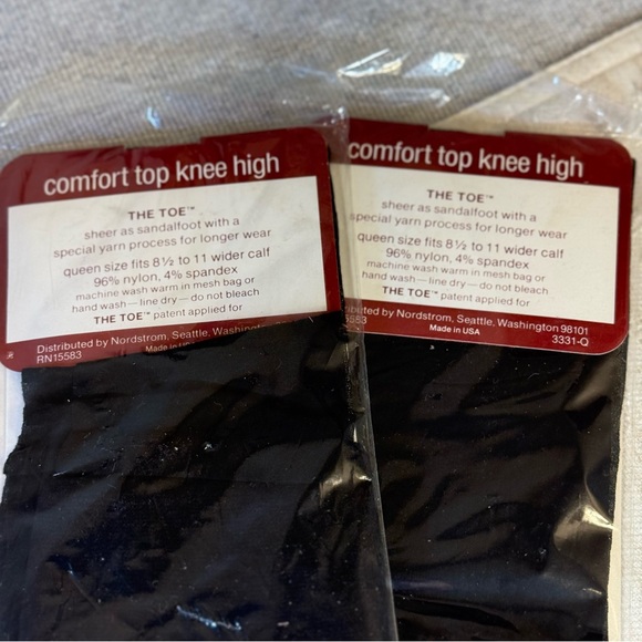 Vintage Set of Nordstrom Queen Jet Black knee highs.‎ Sandalfoot, comfort top. - Picture 3 of 5